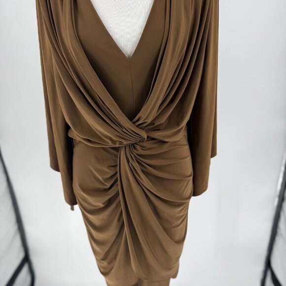 Misa Los Angeles Draped Brown Dress V-Neck Medium - Picture 5 of 12